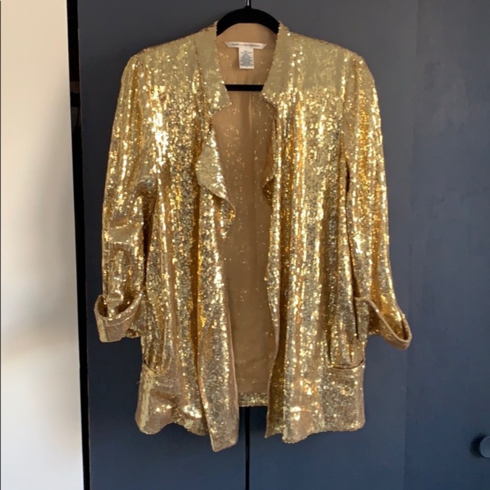 Diane von Furstenberg gold sequin blazer size 4 women’s